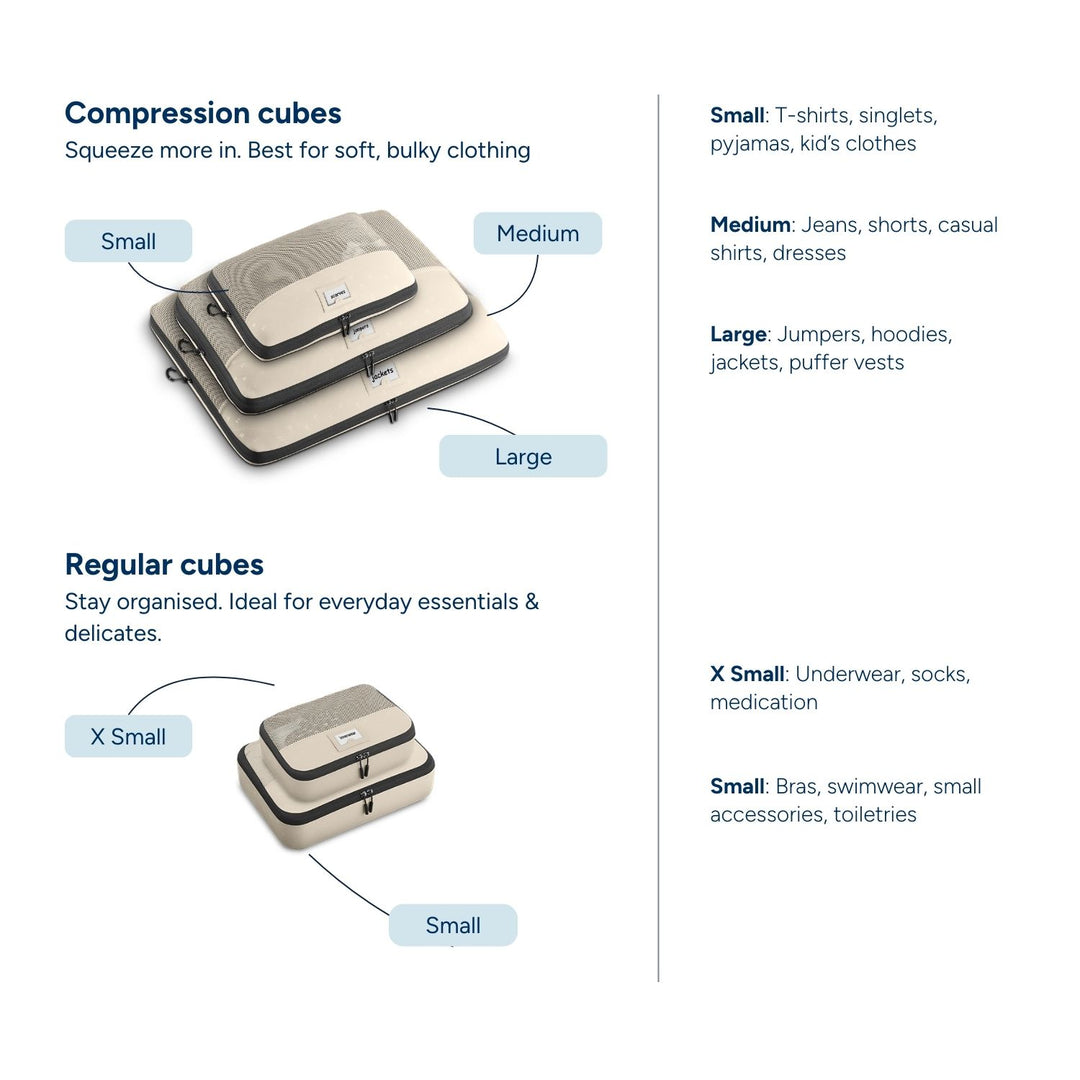 ZoomLite Medium Suitcase Packing Set - 8 Compression + Regular Cubes - Packing Cubes - Zoomlite