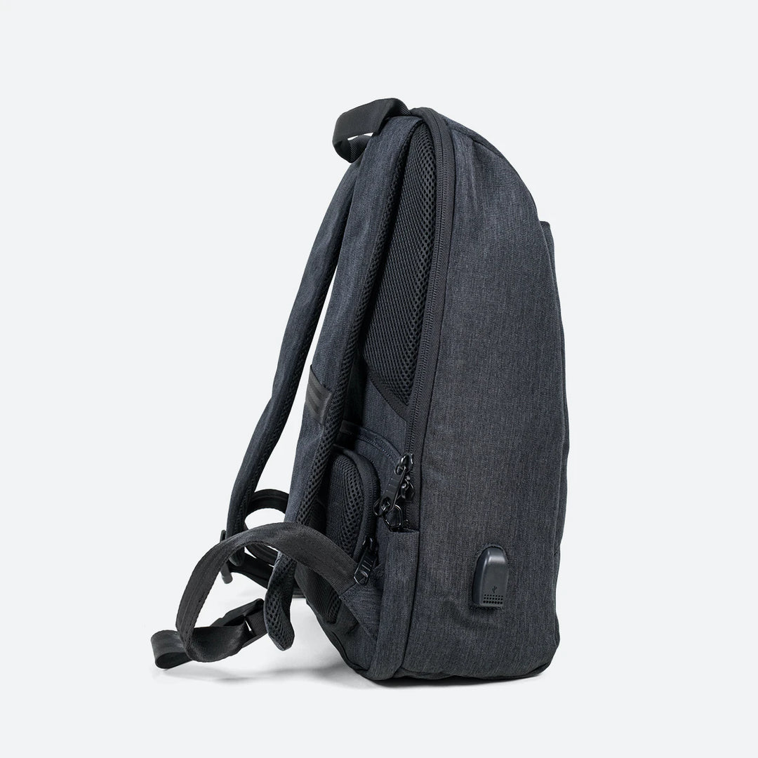 Image of backpack's padded back and shoulder straps for comfortable wear on long trips in black colour