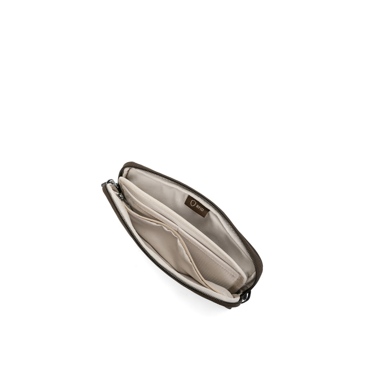 Anti-Theft Passport Pouch in Mocha | Open showing inner pockets | Zoomlite
