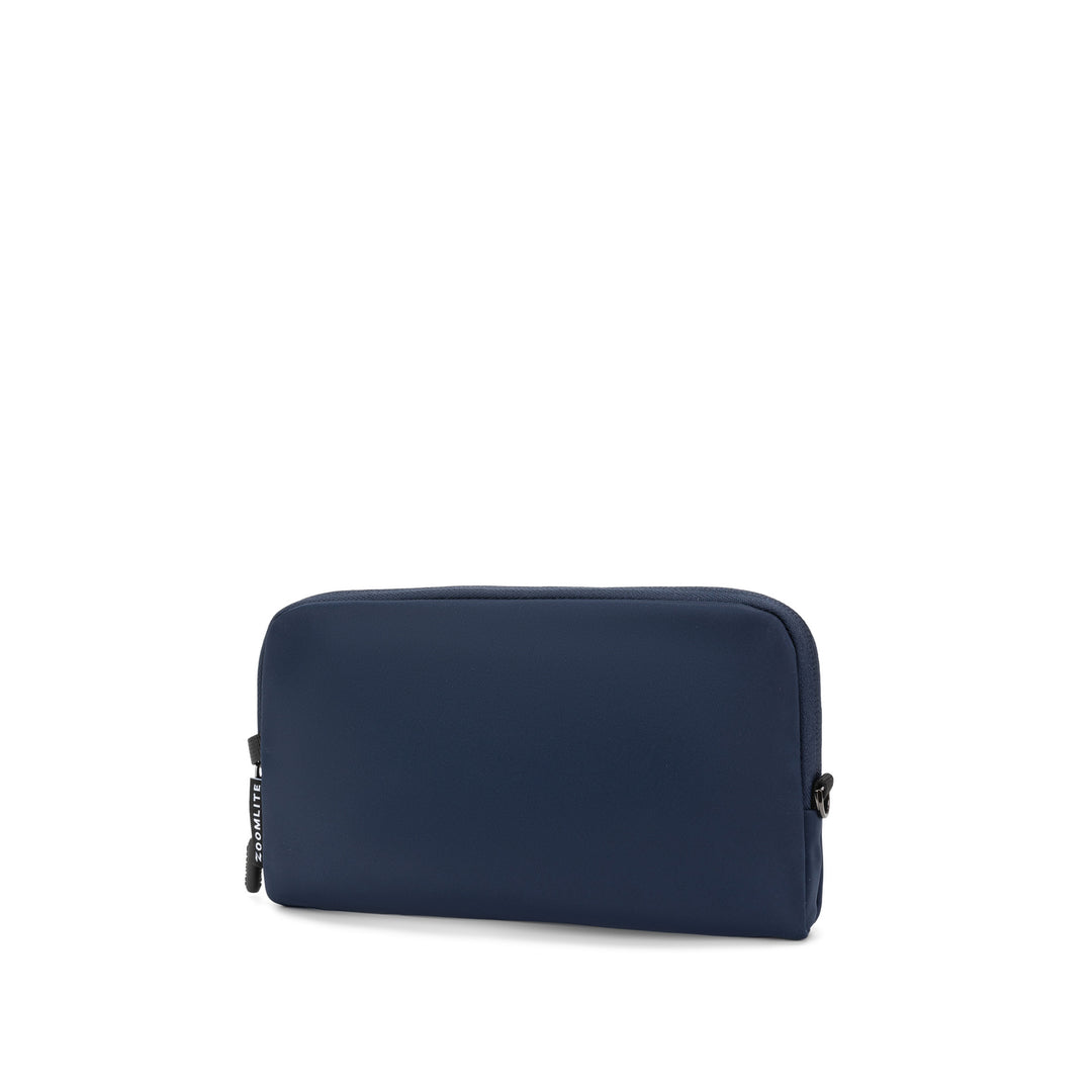 Anti-Theft Passport Pouch in Navy | Angled front view | Zoomlite