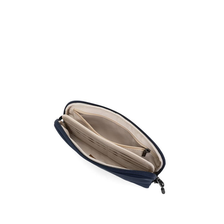 Anti-Theft Passport Pouch in Navy | Open showing card slots | Zoomlite