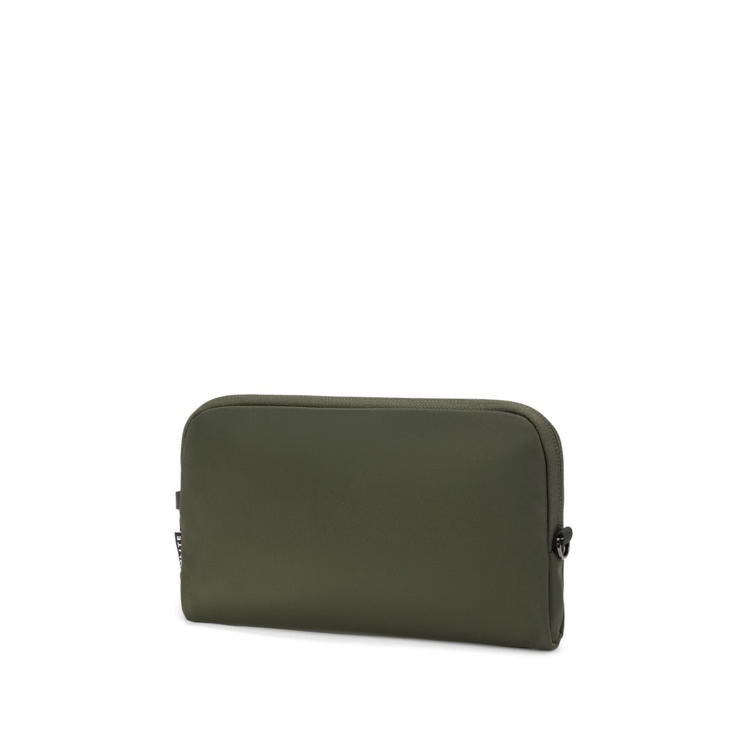 Anti-Theft Passport Pouch in Olive | Angled front view | Zoomlite