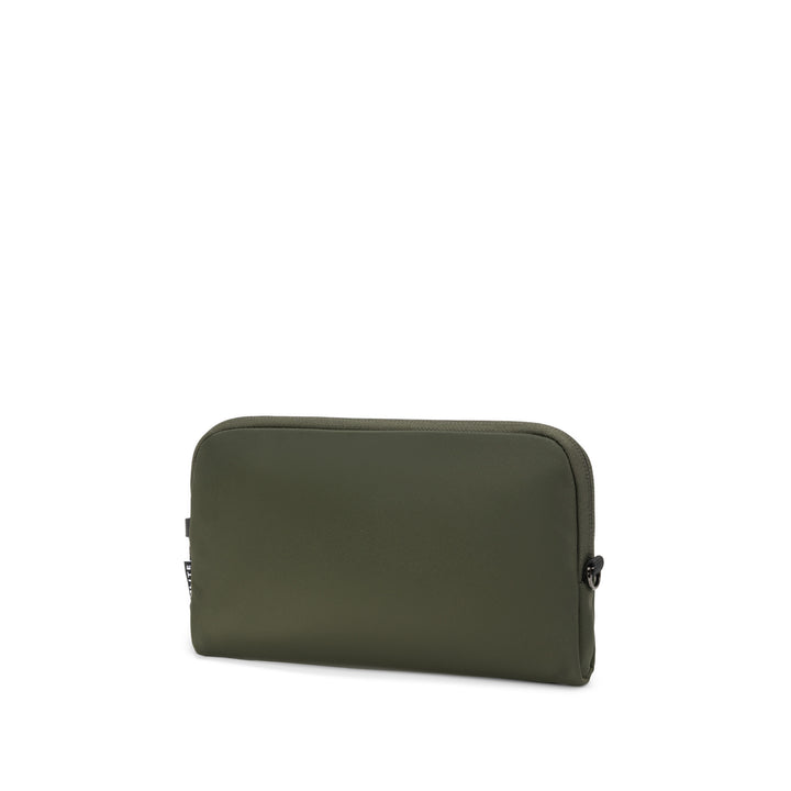 Anti-Theft Passport Pouch in Olive | Angled front view | Zoomlite