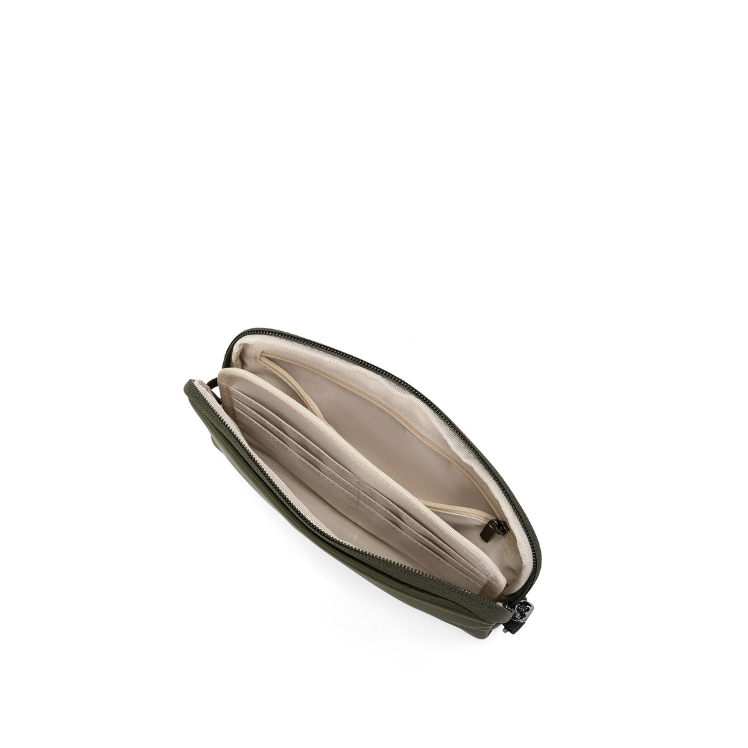 Anti-Theft Passport Pouch in Olive | Open showing card slots | Zoomlite