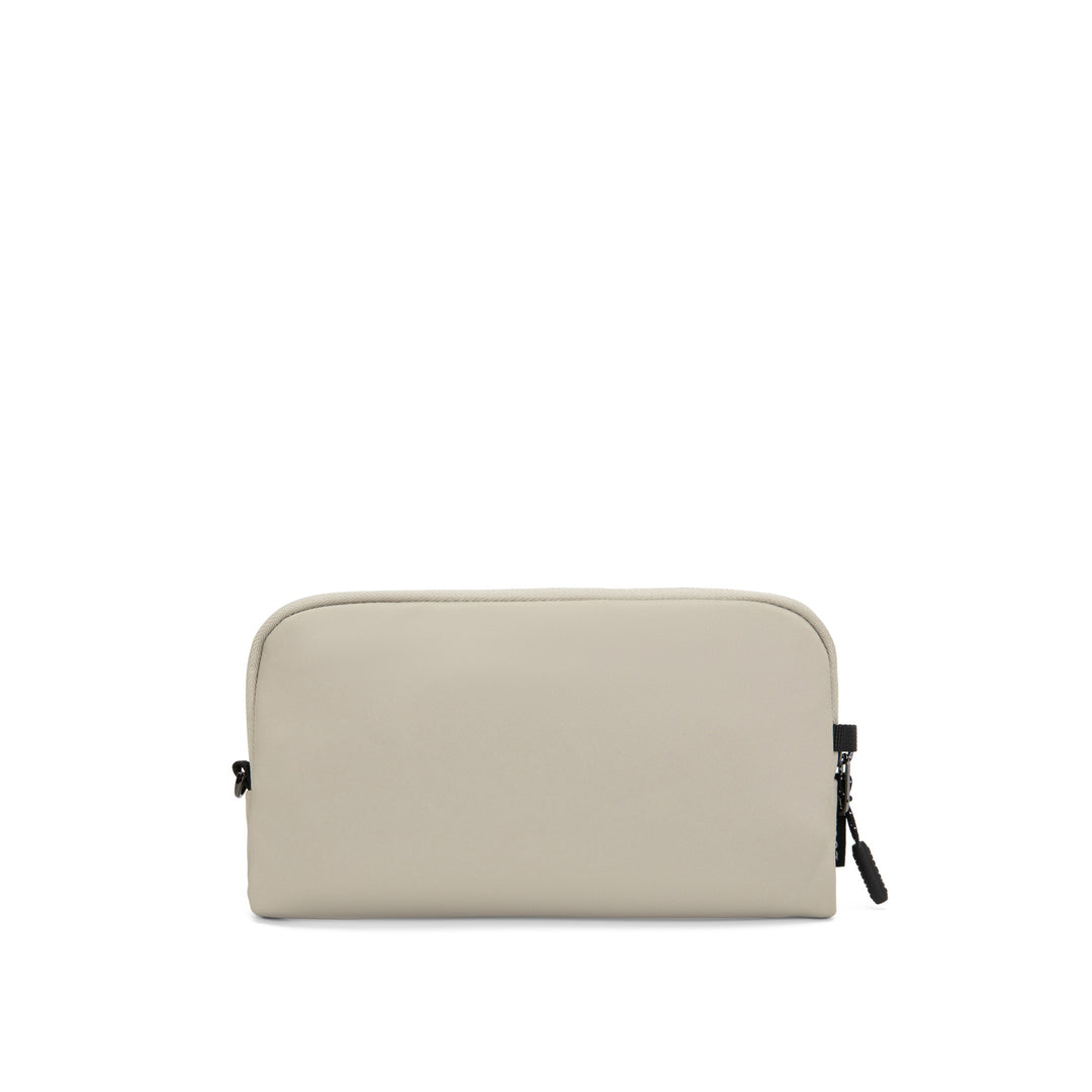 Anti-Theft Passport Pouch in Pebble | Angled front view | Zoomlite