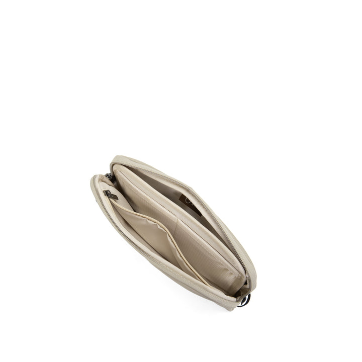 Anti-Theft Passport Pouch in Pebble | Open showing inner pockets | Zoomlite