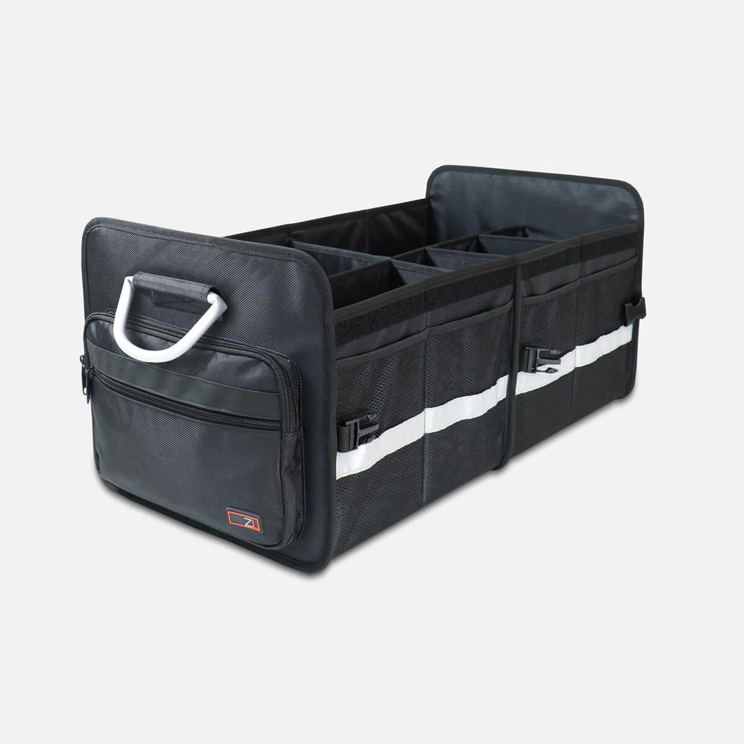 Car Boot Storage Organiser for use in cars, 4WDs, vans, caravans, utes, shopping trolleys, picnics, kids school runs. Ideal for road trippers, families, car enthusiasts and 18th birthday gifts.