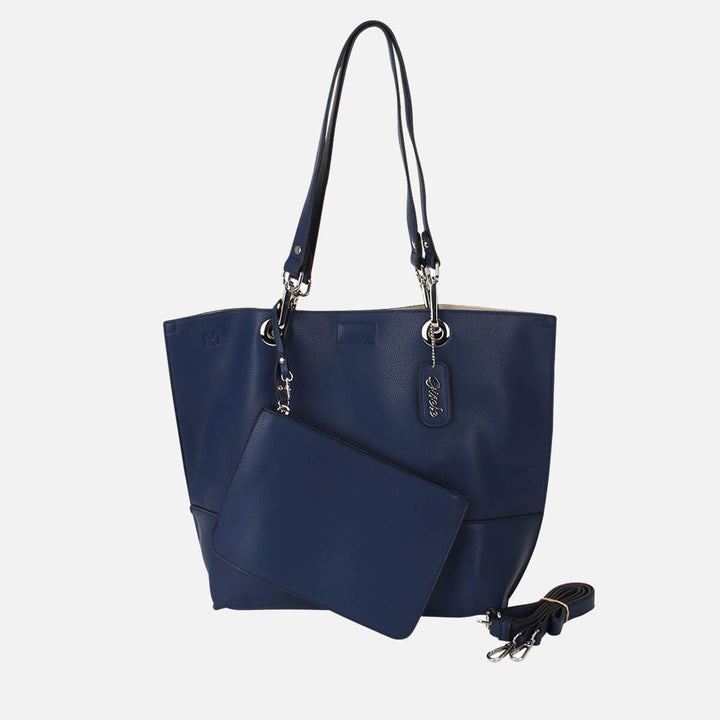 Gisele blue chalk reversible Tote with Bonus wristlet - RFID#colour_bluechalk