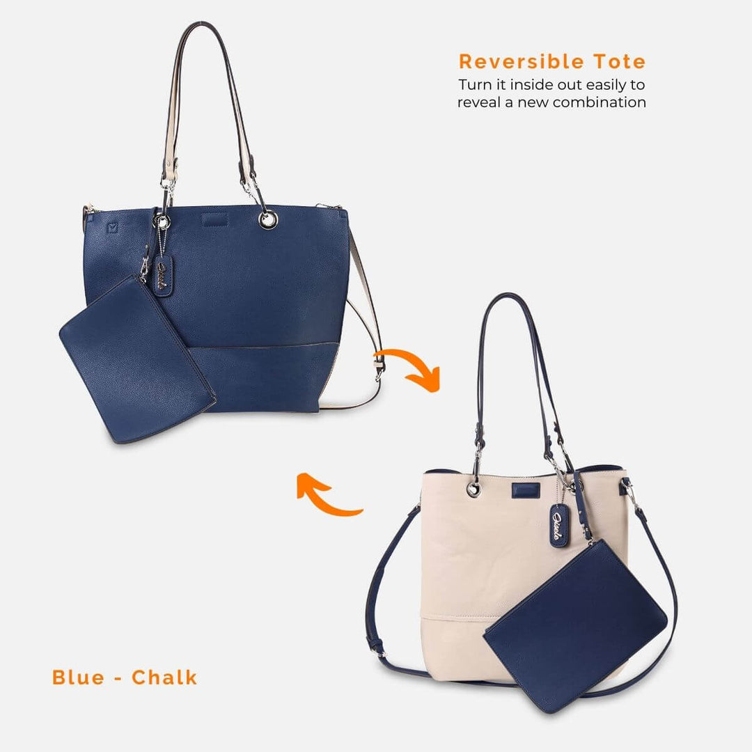 illustration of convertible handbag from blue to a cream laptop tote#colour_bluechalk