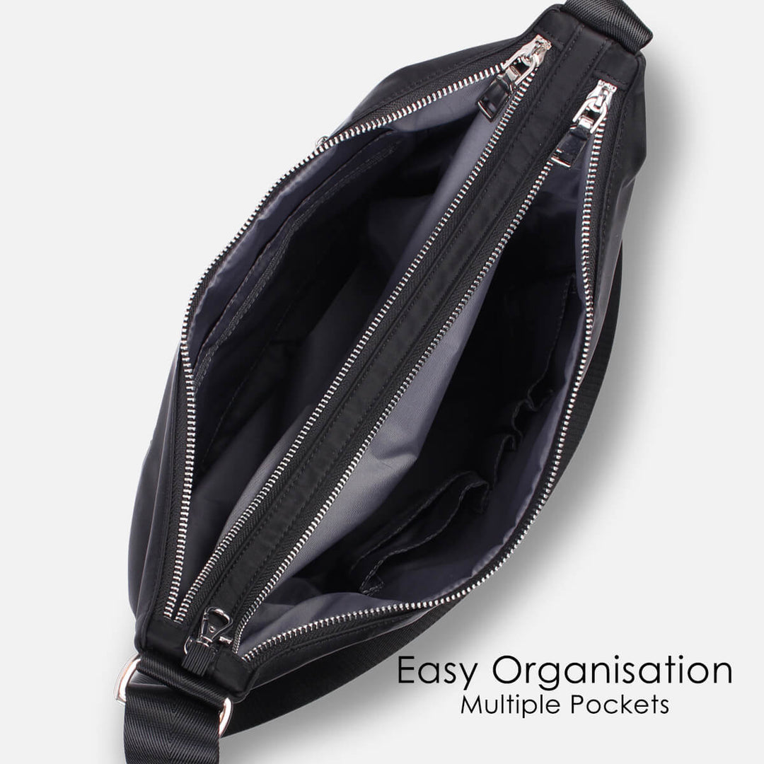 Basic Nylon RFID Multi-Pocket Crossbody Bag - Black