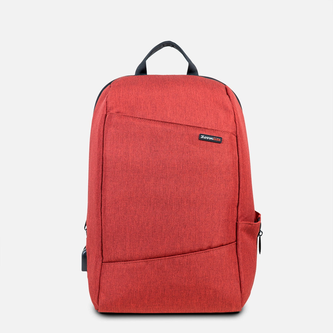Front view of lightweight anti-theft backpack with laptop and tablet compartments - Burgundy