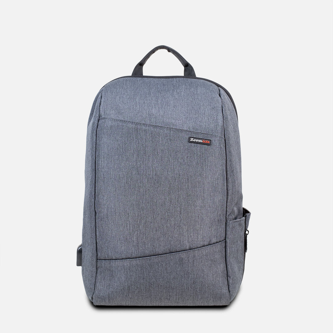 Front view of lightweight anti-theft backpack with laptop and tablet compartments - Grey